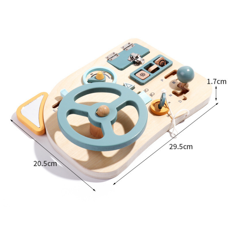 Montessori Wooden Toys Baby Steering Wheel Driving Toy w Mirror 3 Years + - Little Kooma