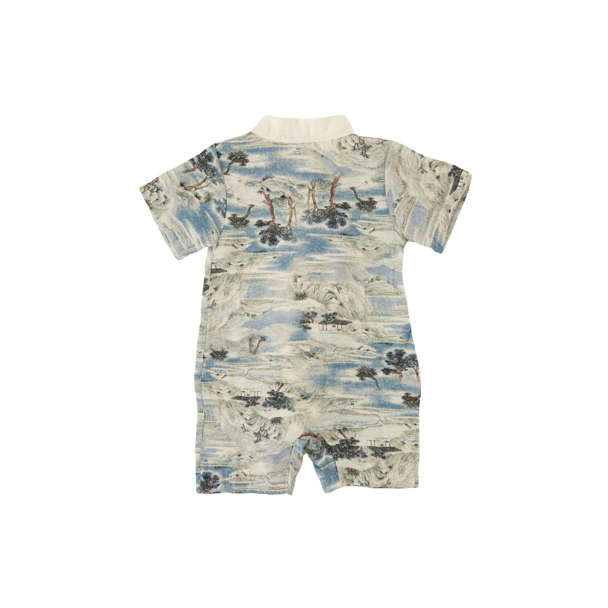 Singapore Souvenir Gift Chinese Landscape Painting Mountains Trees Houses Baby Boy Cheongsam Romper 0840 - Little Kooma