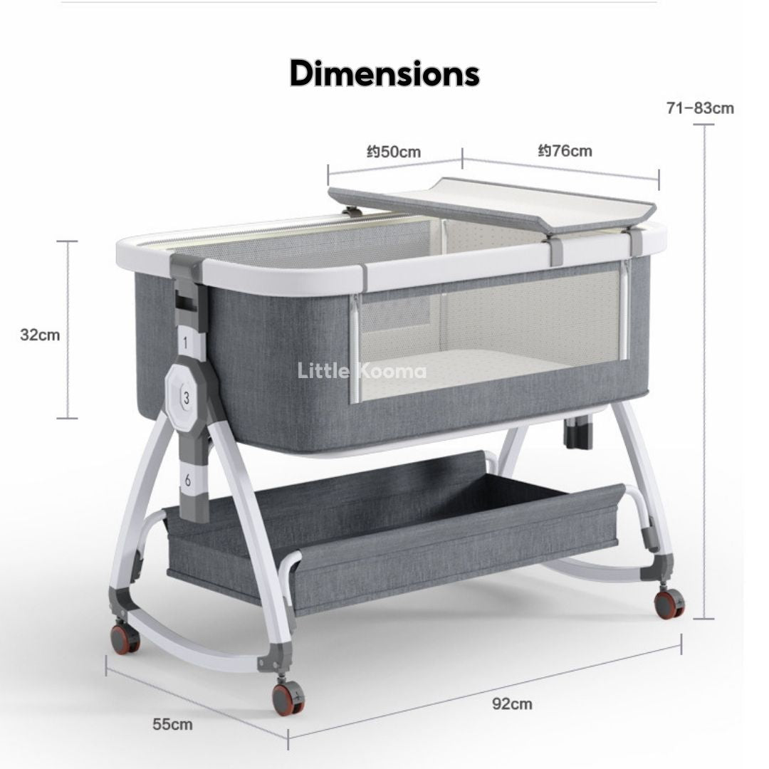 Baby Crib with Changing Table & Mosquito Net Height Adjustable Cradle & Mobile Bed Foldable & Washable - Little Kooma