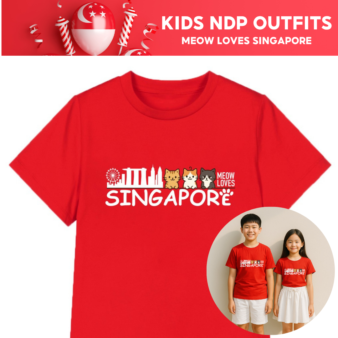 National Day NDP Red Top - Baby Kids Red T-shirt Cute Kittens Meow Loves Singapore National Day Top Outfit