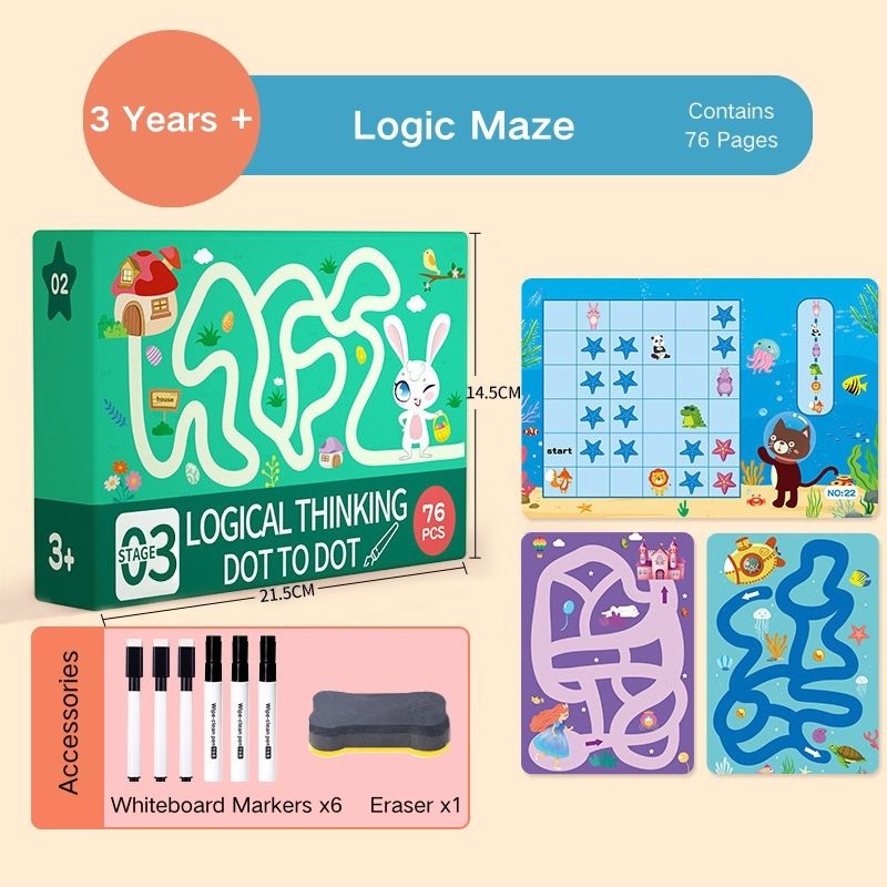 Kids Wipe-clean Erasable Book Pen Control Reusable Drawing Book 3 Years + - Little Kooma