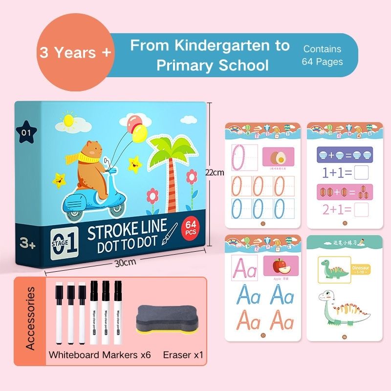 Kids Wipe-clean Erasable Book Pen Control Reusable Drawing Book 3 Years + - Little Kooma