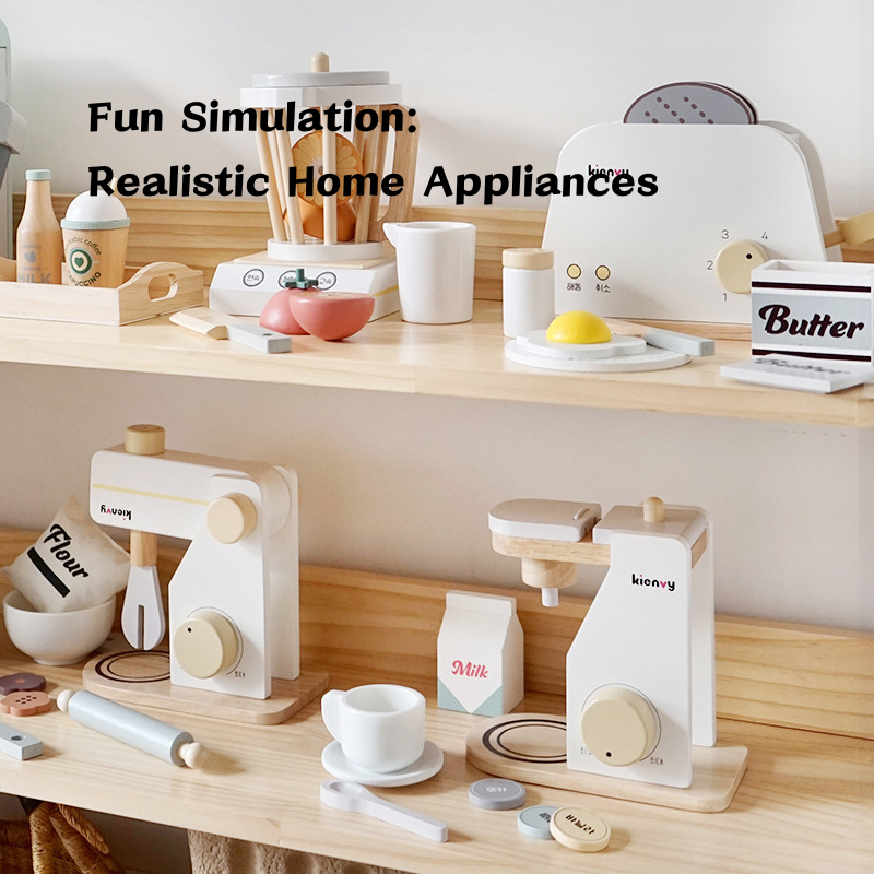Kids Boys Girls Pretend Play Mini Wooden Household Appliances - Coffee Machine Blender 3 Years + - Little Kooma