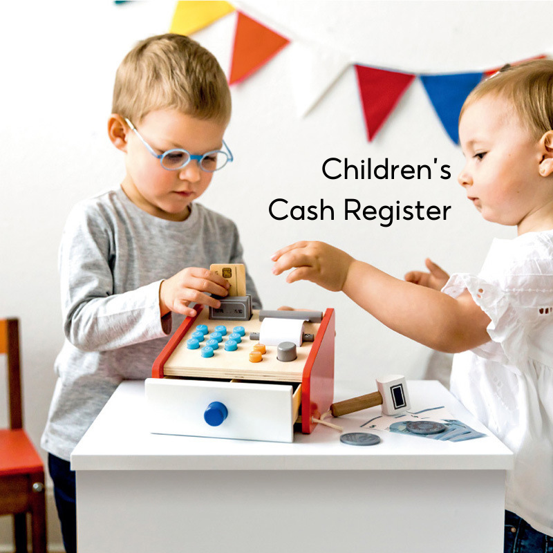 Wooden Register Set Checkout Counter Social Role Play Toy Montessori Toy 3 Years + - Little Kooma