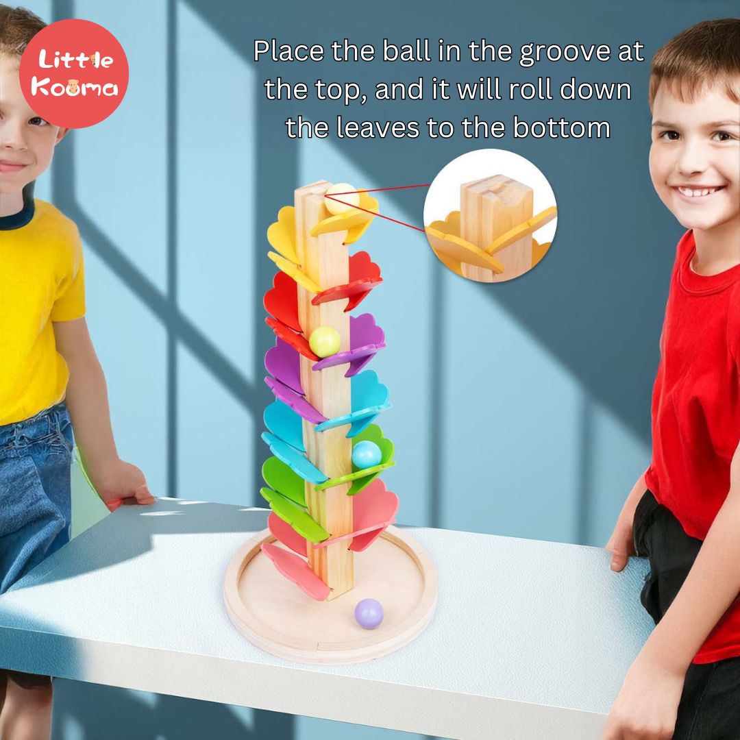 Wooden Marble Run Toy with Spiral Race Tracks, STEM Building Set