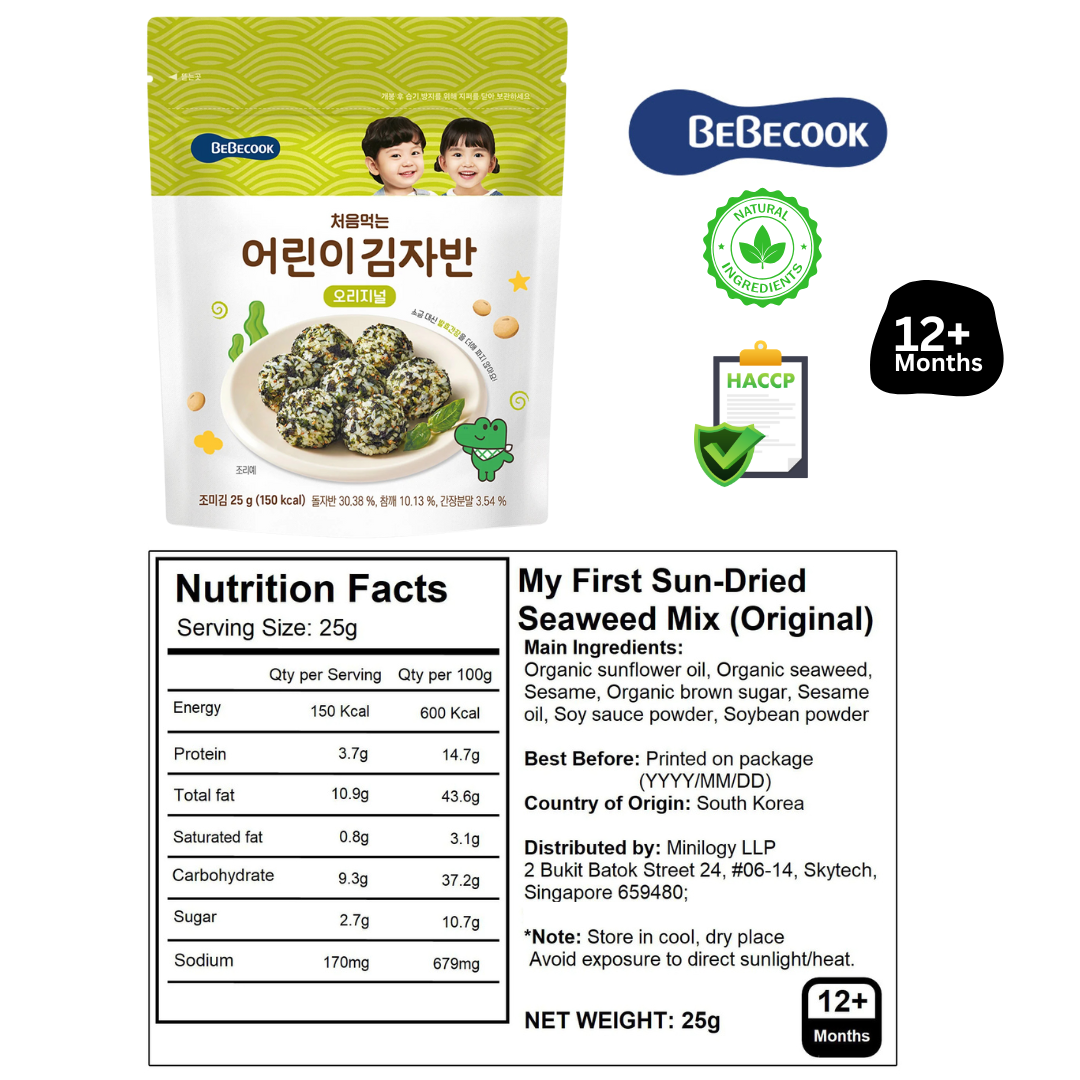 Baby Sun-Dried Seaweed Mix 25g Resealable Pack For 12 months Baby With Original Seaweed, Seafood and Vegetable - My First Sun-Dried Seaweed Mix By BeBecook - Little Kooma