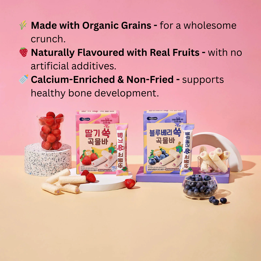 Junior Fruity Multi-Grain Rolls Snack 5g x 8 Packs With Strawberry and Banana By BeBecook - Little Kooma