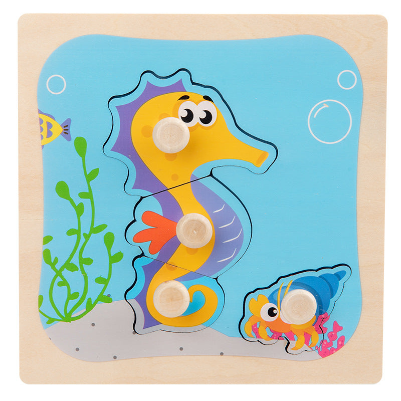 Wooden Toddler Animal Vehicle Puzzles w Handles Educational Montessori Puzzles Toys - Little Kooma