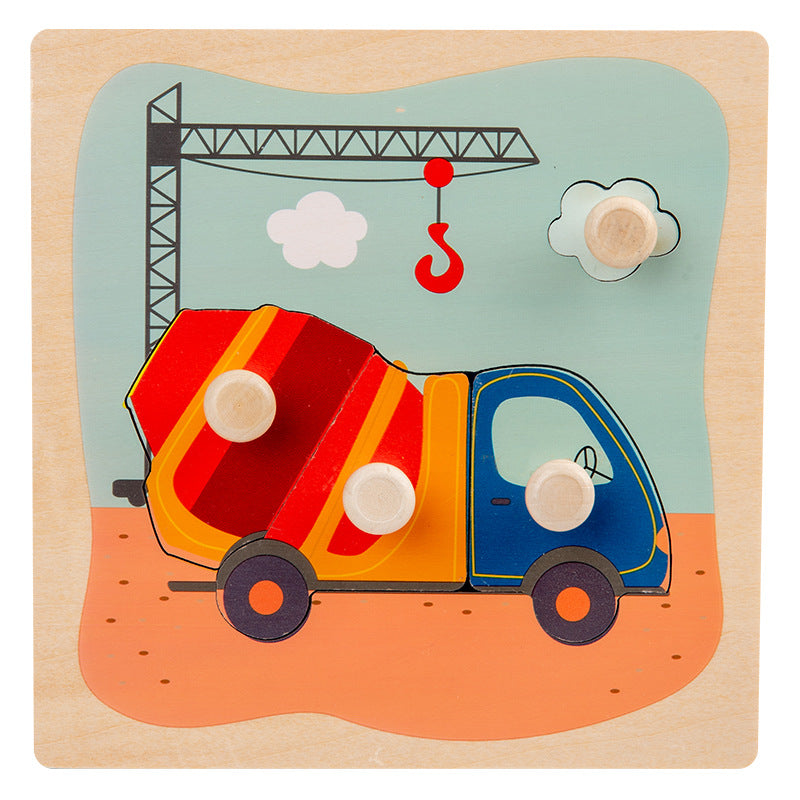 Wooden Toddler Animal Vehicle Puzzles w Handles Educational Montessori Puzzles Toys - Little Kooma