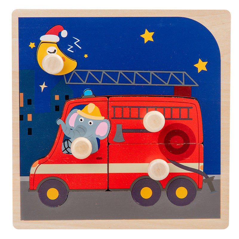 Wooden Toddler Animal Vehicle Puzzles w Handles Educational Montessori Puzzles Toys - Little Kooma