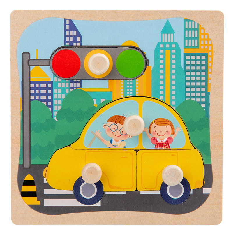 Wooden Toddler Animal Vehicle Puzzles w Handles Educational Montessori Puzzles Toys - Little Kooma