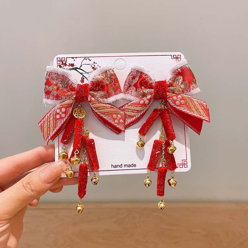 Singapore Souvenir Gift Chinese New Year CNY Red Kids Girl's Crystal Beads Head Clips Hair Accessories - Little Kooma