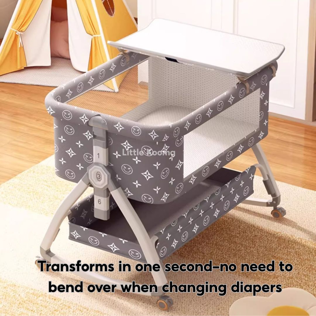 Baby Crib with Changing Table & Mosquito Net Height Adjustable Cradle & Mobile Bed Foldable & Washable - Little Kooma
