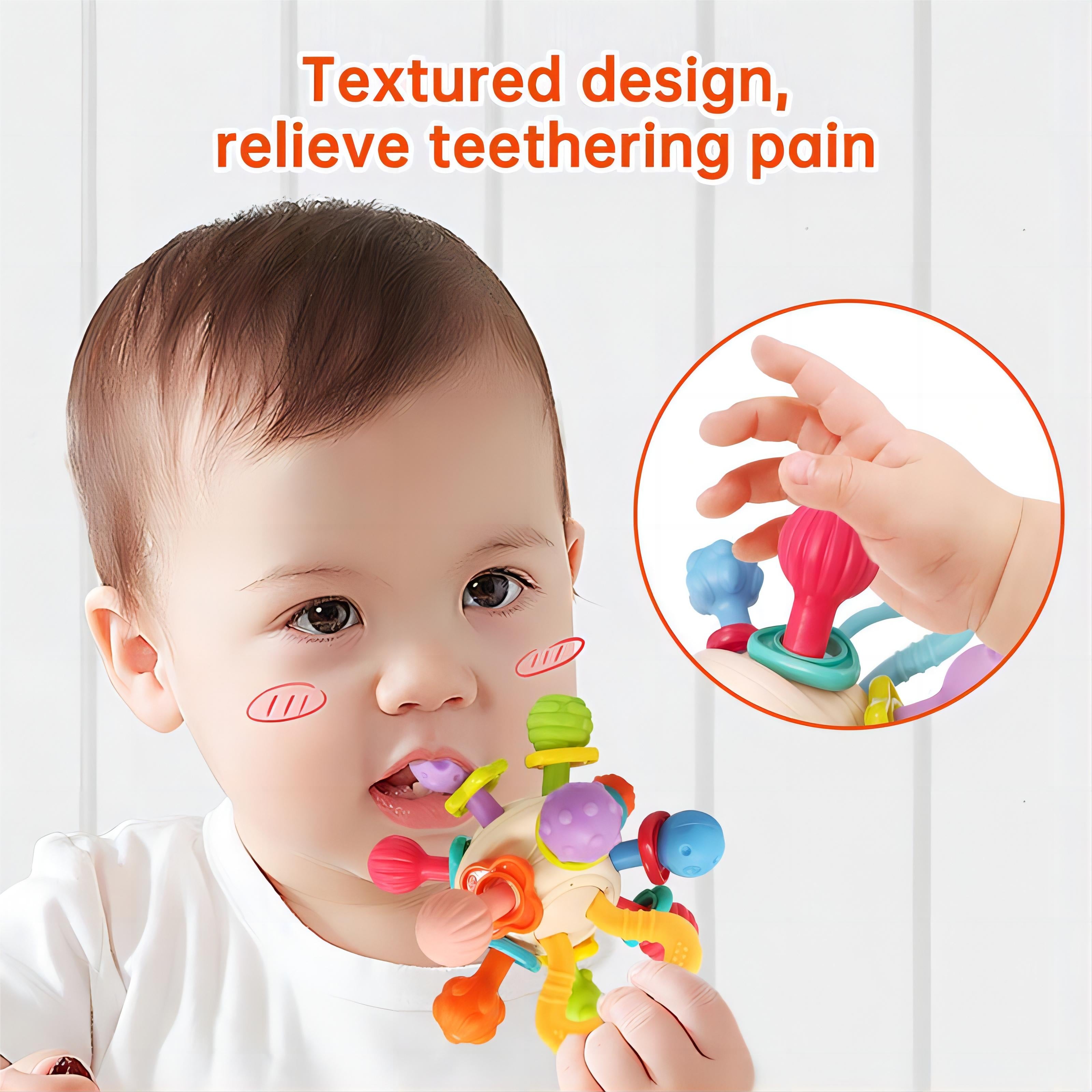Twist & Teethe 360° Rattle Ring – Textured Multi-Shape Teether for Baby's Motor Skills & Pain Relief New Born + - Little Kooma