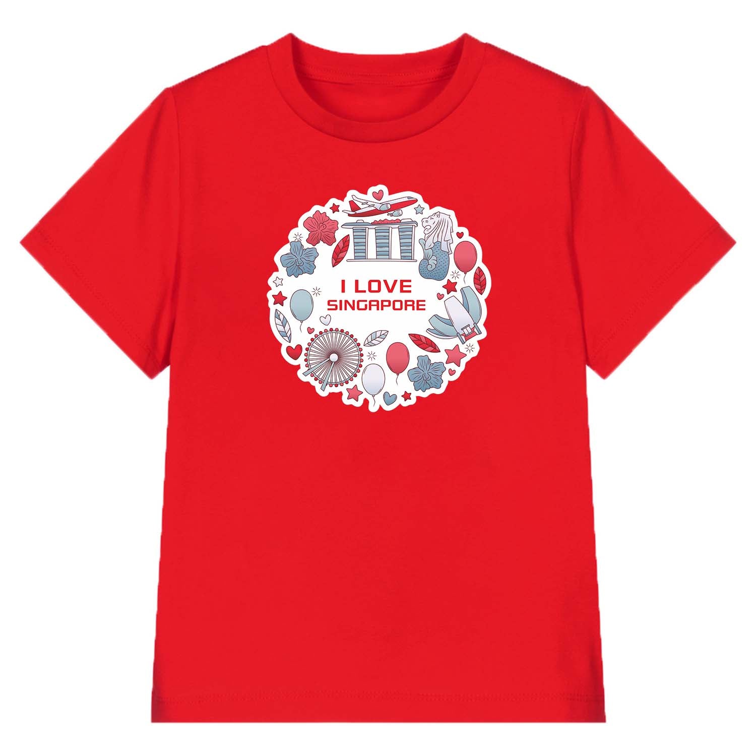 National Day NDP 2024 Red Top - Baby Kids Red T-shirt Singapore Wreath MBS Merlion National Day Top Outfit - Little Kooma