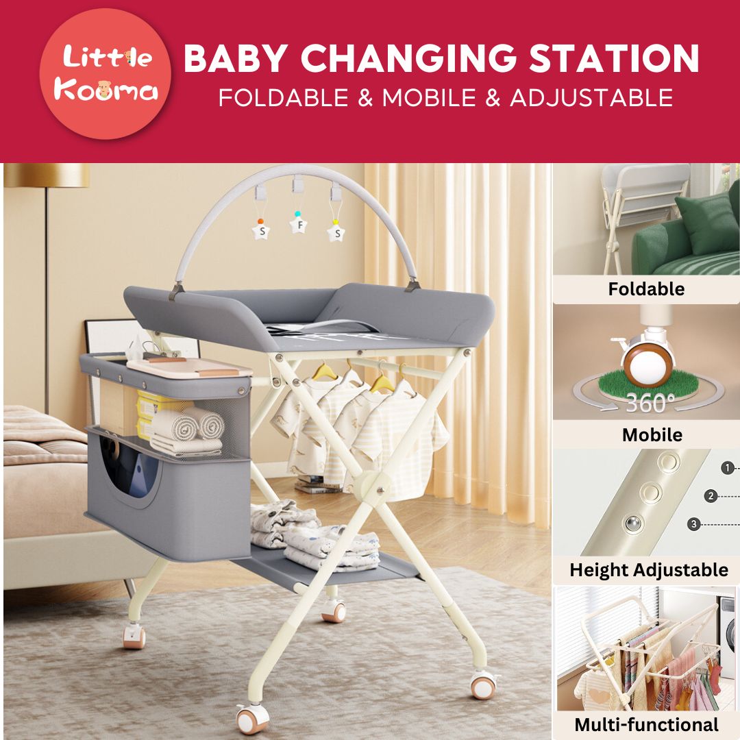 Mobile Foldable Multi-functional Baby Diaper Changing Station Table Adjustable Height - Little Kooma