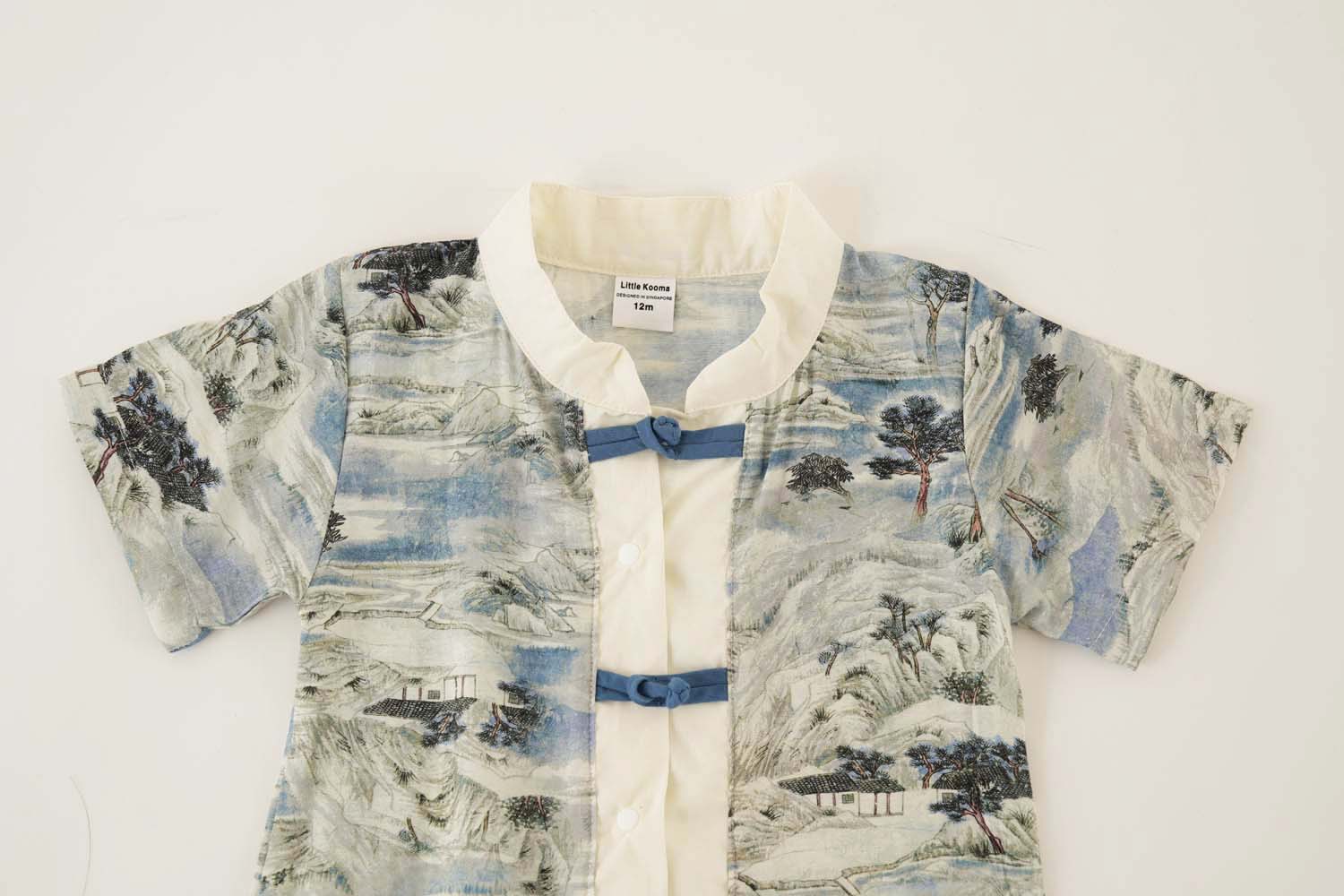 Singapore Souvenir Gift Chinese Landscape Painting Mountains Trees Houses Baby Boy Cheongsam Romper 0840 - Little Kooma