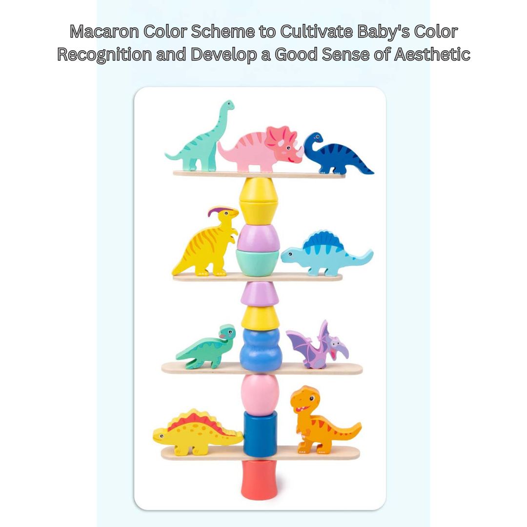 Wooden Dinosaur Stacking Toy – Montessori Balancing Game for Toddlers, Educational Stacking Blocks for Kids Ages 3-6 - Little Kooma