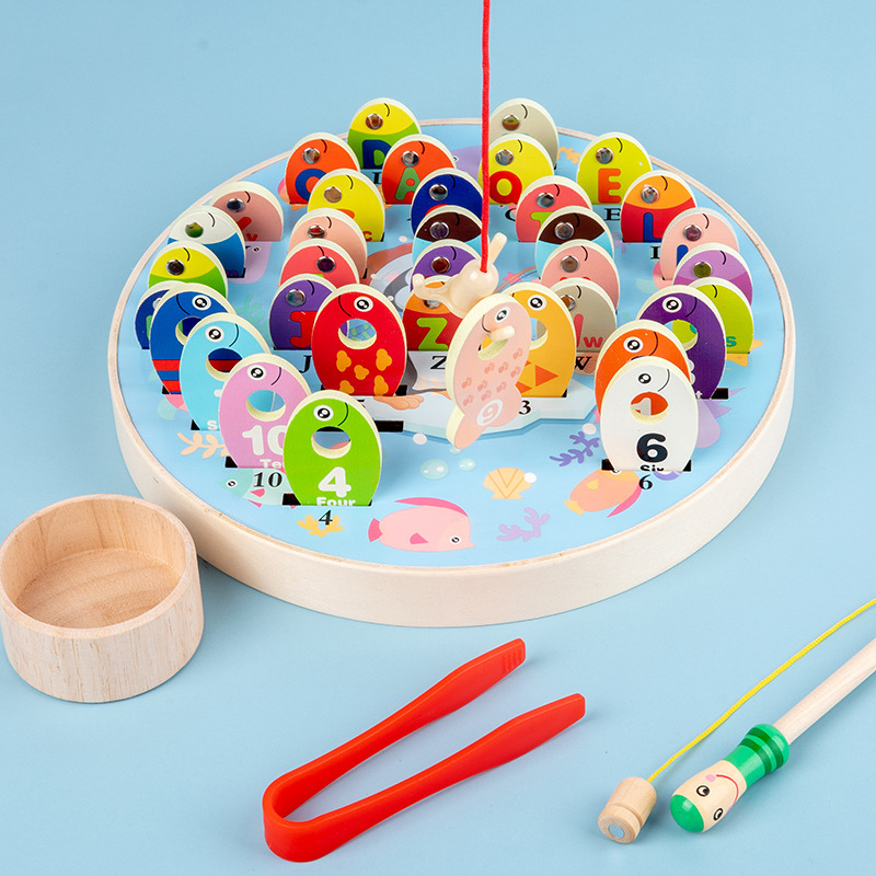 Fun Wooden Penguin Magnetic Fishing Game w Alphabets n Numbers 3 Years + - Little Kooma