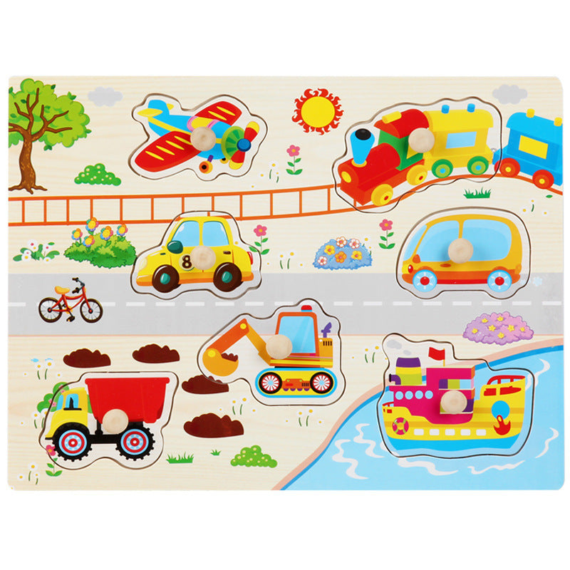 Wooden Toddler Animal Vehicle Puzzles w Handles Educational Montessori Puzzles Toys Clearance Sale 3 Years + - Little Kooma
