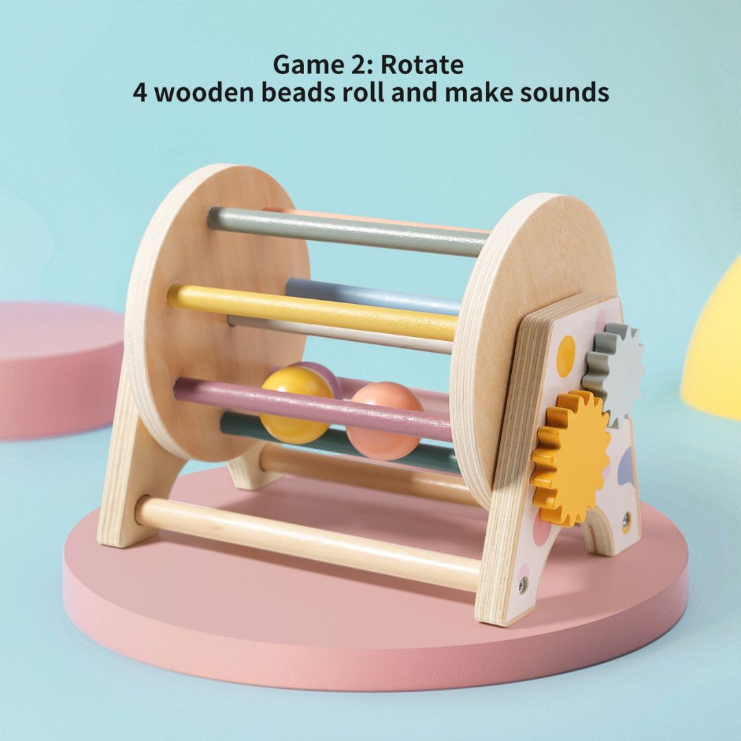 3-in-1 Wooden Shape Sorter Rolling Drum – Interactive Learning Toy for Toddlers 12 Months + - Little Kooma