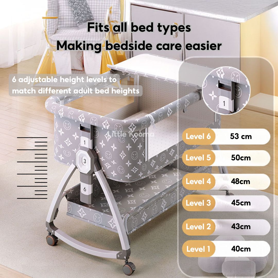 Baby Crib with Changing Table & Mosquito Net Height Adjustable Cradle & Mobile Bed Foldable & Washable - Little Kooma