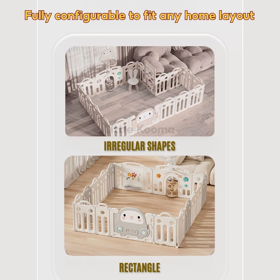 Baby Foldable Playpen Play Yard Basketball Hoop & Drawing Board – Eco HDPE, Non-Slip, Adjustable - Little Kooma