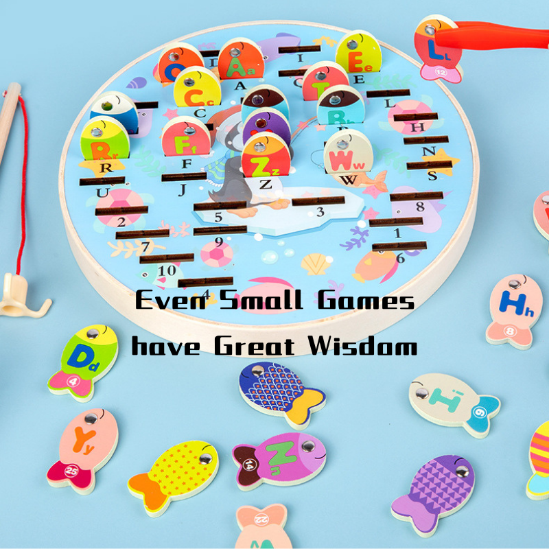 Fun Wooden Penguin Magnetic Fishing Game w Alphabets n Numbers 3 Years + - Little Kooma