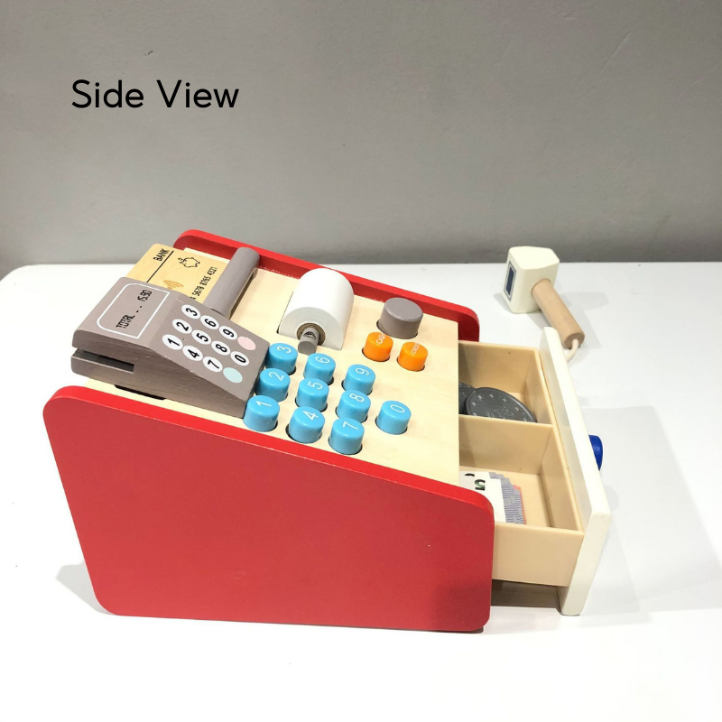 Wooden Register Set Checkout Counter Social Role Play Toy Montessori Toy 3 Years + - Little Kooma