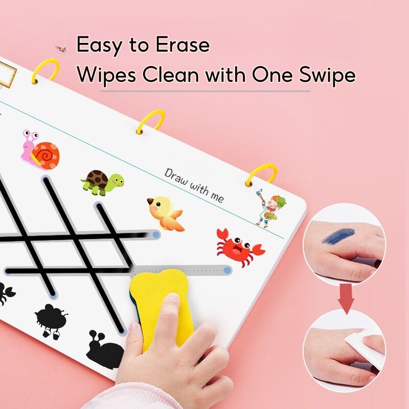 Kids Wipe-clean Erasable Book Pen Control Reusable Drawing Book 3 Years + - Little Kooma