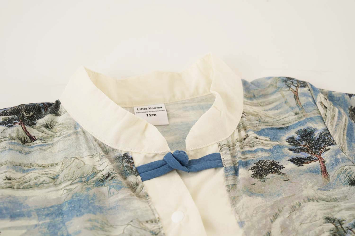 Singapore Souvenir Gift Chinese Landscape Painting Mountains Trees Houses Baby Boy Cheongsam Romper 0840 - Little Kooma