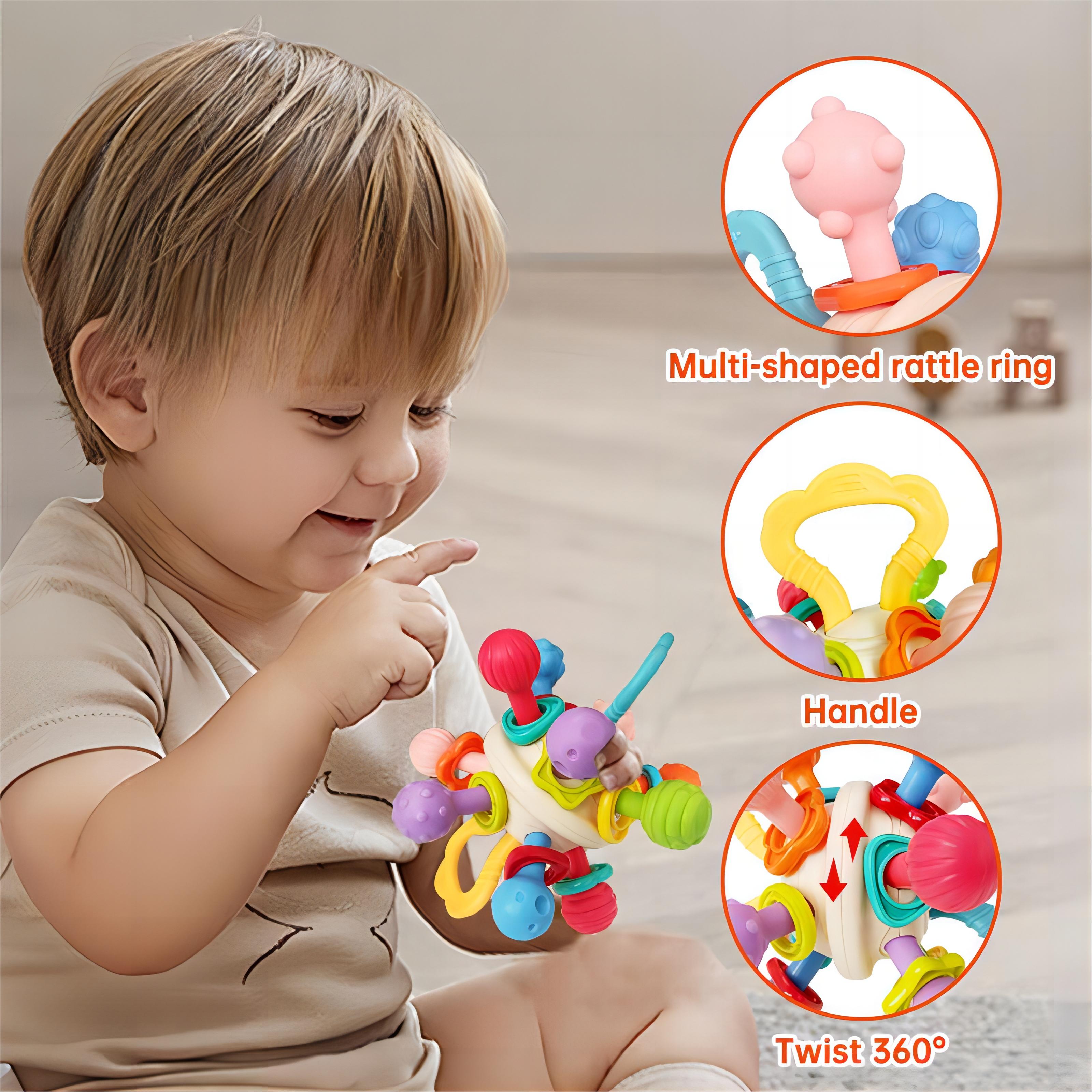 Twist & Teethe 360° Rattle Ring – Textured Multi-Shape Teether for Baby's Motor Skills & Pain Relief New Born + - Little Kooma