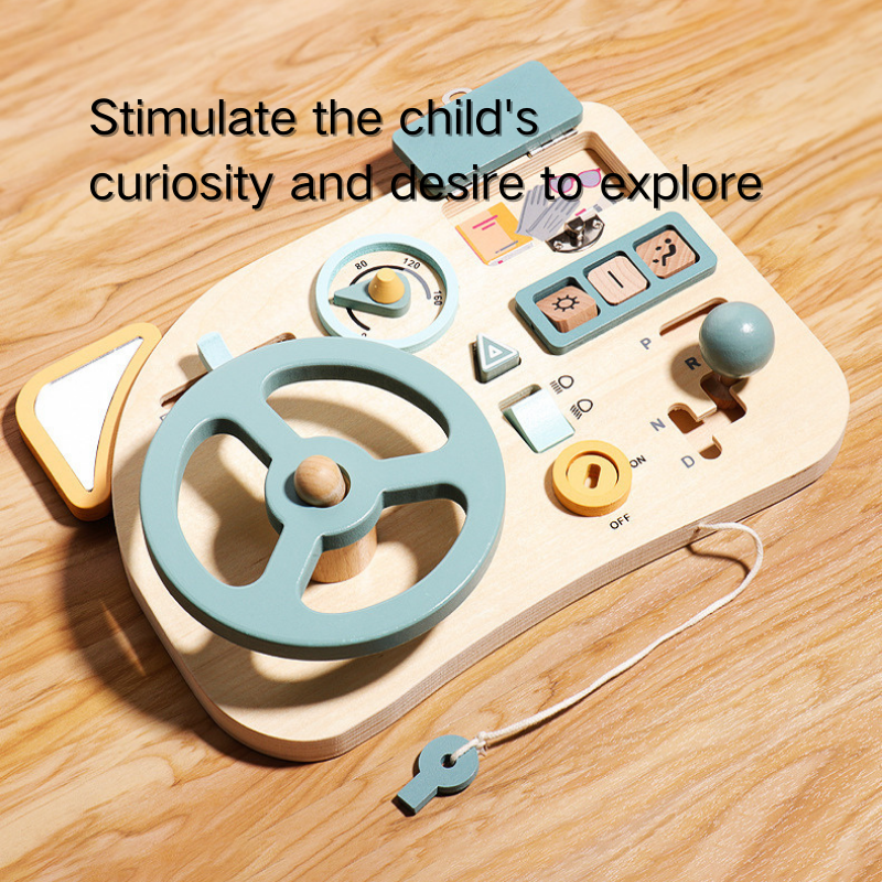 Montessori Wooden Toys Baby Steering Wheel Driving Toy w Mirror 3 Years + - Little Kooma