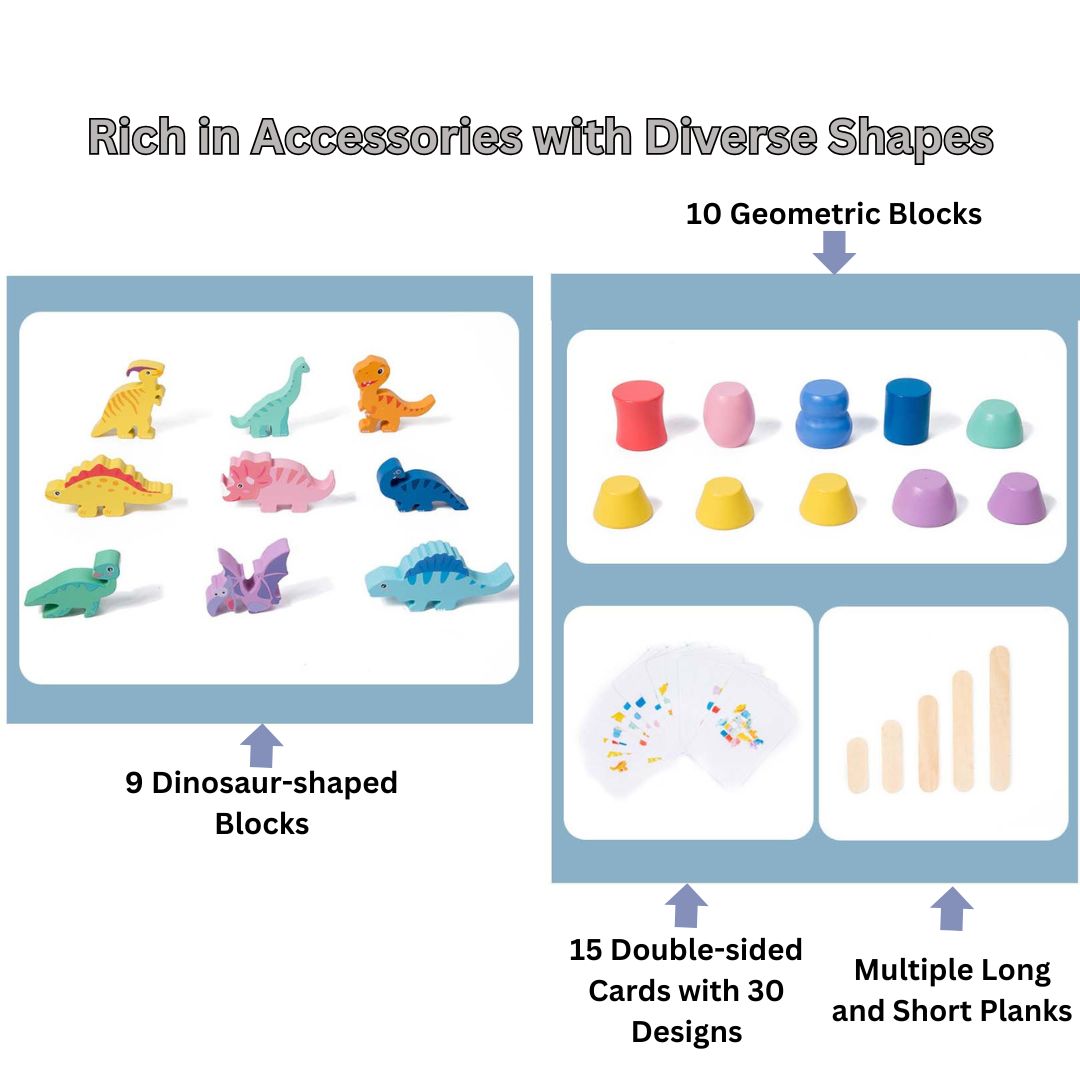 Wooden Dinosaur Stacking Toy – Montessori Balancing Game for Toddlers, Educational Stacking Blocks for Kids Ages 3-6 - Little Kooma