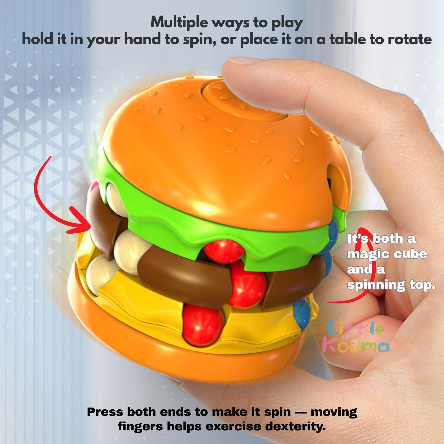 Ready Stock Creative Burger Fries Magic Bean Cube 360ยฐ Rotating Fidget Toy for Kid 3 Years + - Little Kooma