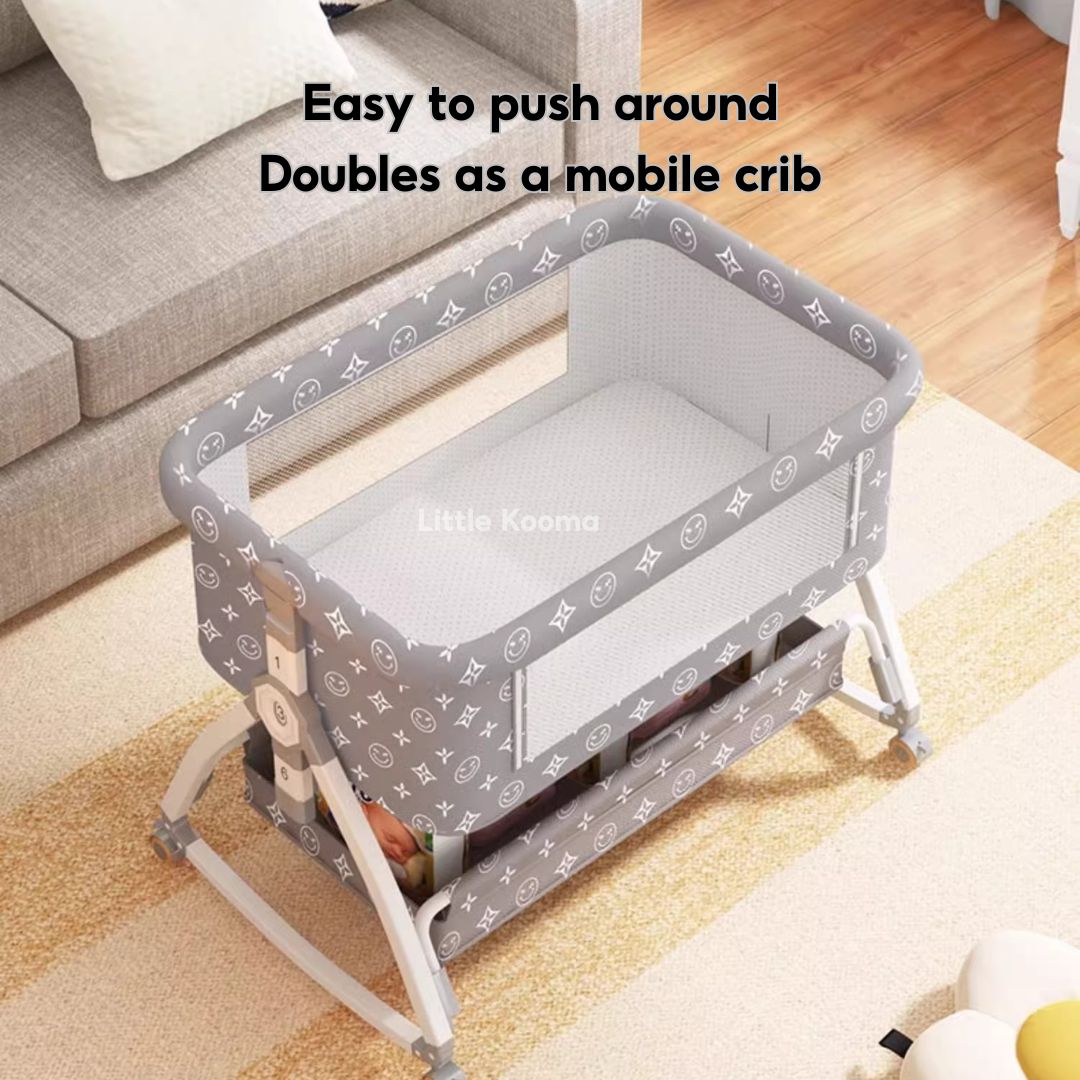 Baby Crib with Changing Table & Mosquito Net Height Adjustable Cradle & Mobile Bed Foldable & Washable - Little Kooma