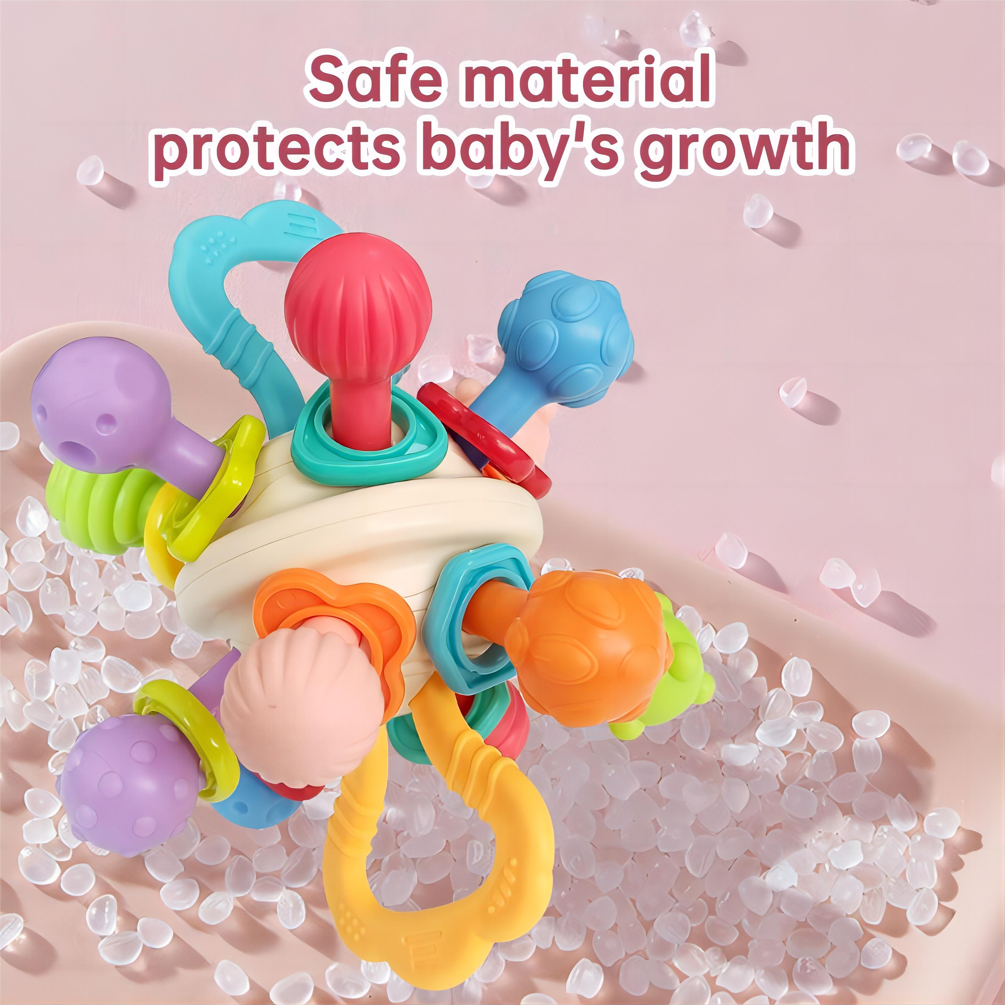 Twist & Teethe 360° Rattle Ring – Textured Multi-Shape Teether for Baby's Motor Skills & Pain Relief New Born + - Little Kooma