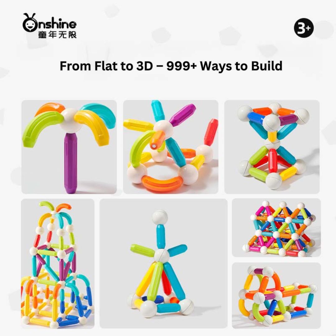 Versatile Rainbow Magnetic Rods – STEM Building Toys for Kids, Creative Construction Set with Magnetic Sticks and Balls for Ages 3-8 - Little Kooma