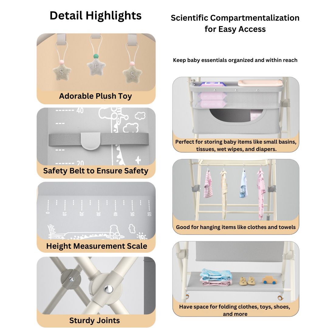 Mobile Foldable Multi-functional Baby Diaper Changing Station Table Adjustable Height - Little Kooma