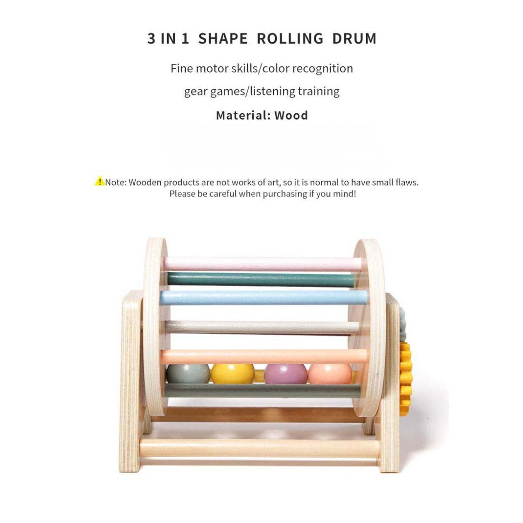 3-in-1 Wooden Shape Sorter Rolling Drum – Interactive Learning Toy for Toddlers 12 Months + - Little Kooma