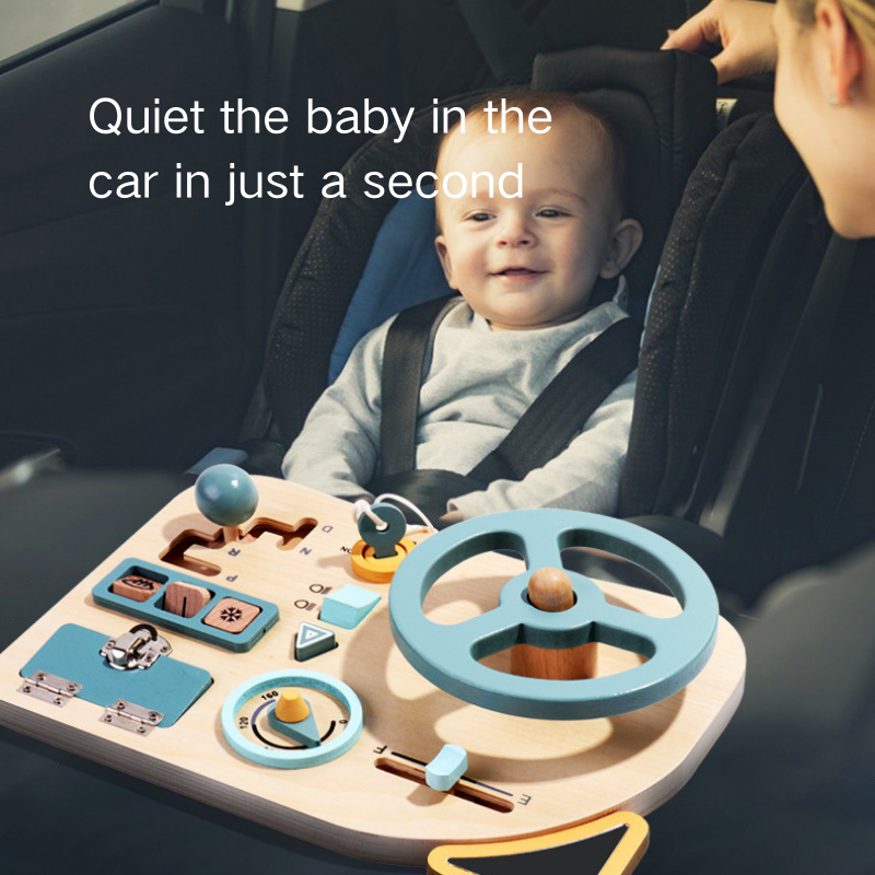 Montessori Wooden Toys Baby Steering Wheel Driving Toy w Mirror 3 Years + - Little Kooma