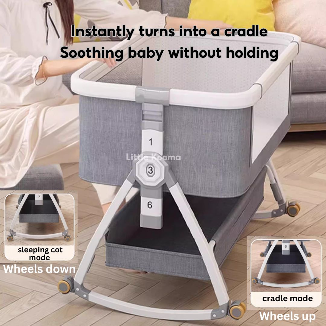 Baby Crib with Changing Table & Mosquito Net Height Adjustable Cradle & Mobile Bed Foldable & Washable - Little Kooma