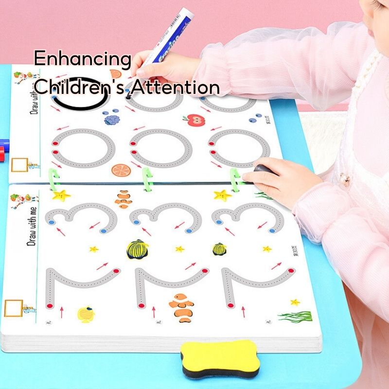 Kids Wipe-clean Erasable Book Pen Control Reusable Drawing Book 3 Years + - Little Kooma