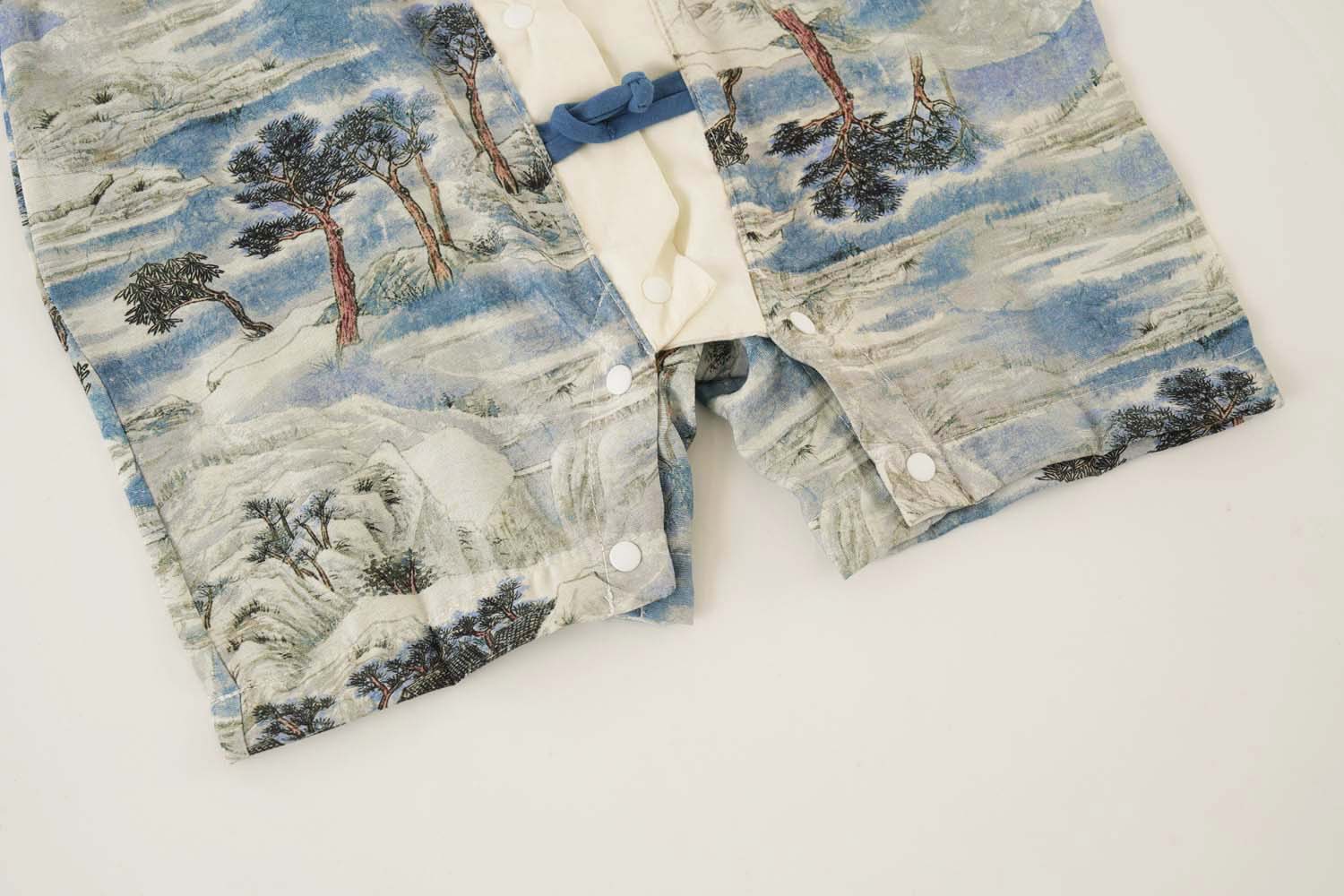 Singapore Souvenir Gift Chinese Landscape Painting Mountains Trees Houses Baby Boy Cheongsam Romper 0840 - Little Kooma