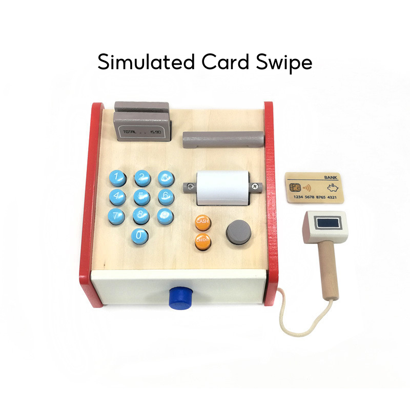 Wooden Register Set Checkout Counter Social Role Play Toy Montessori Toy 3 Years + - Little Kooma