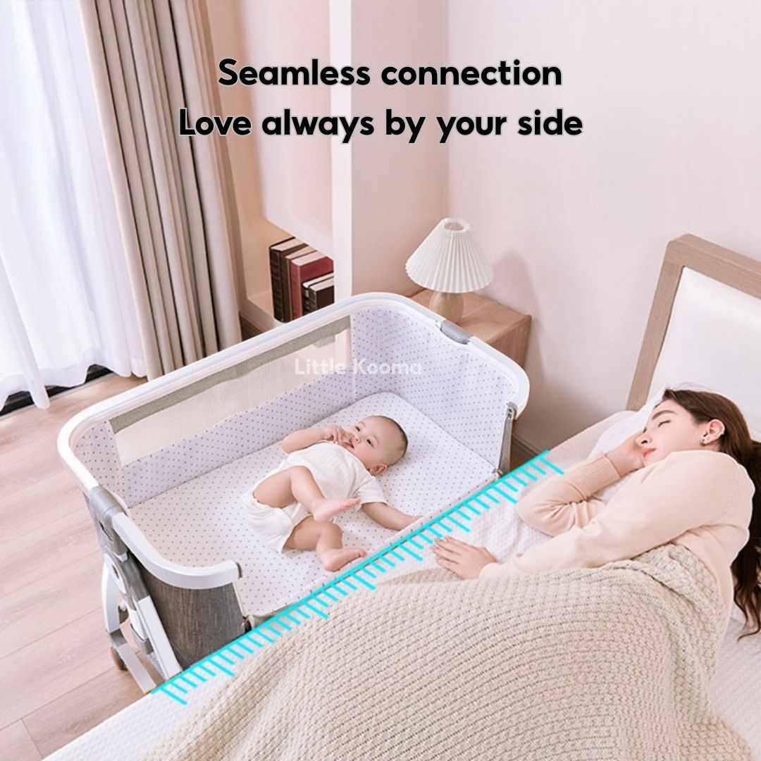 Baby Crib with Changing Table & Mosquito Net Height Adjustable Cradle & Mobile Bed Foldable & Washable - Little Kooma