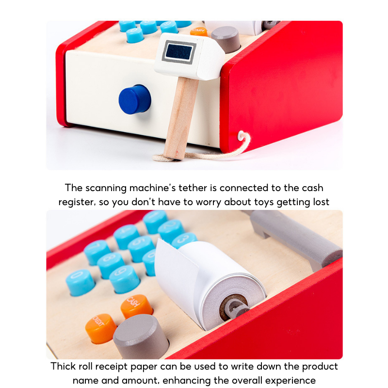 Wooden Register Set Checkout Counter Social Role Play Toy Montessori Toy 3 Years + - Little Kooma