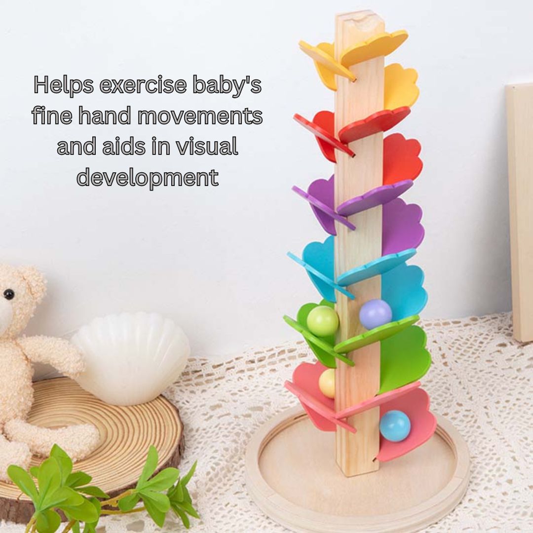 Wooden Marble Run Toy with Spiral Race Tracks, STEM Building Set for Kids Ages 3 Years + - Little Kooma