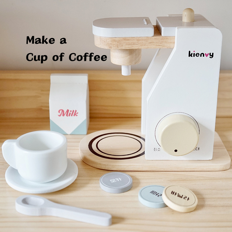 Kids Boys Girls Pretend Play Mini Wooden Household Appliances - Coffee Machine Blender 3 Years + - Little Kooma