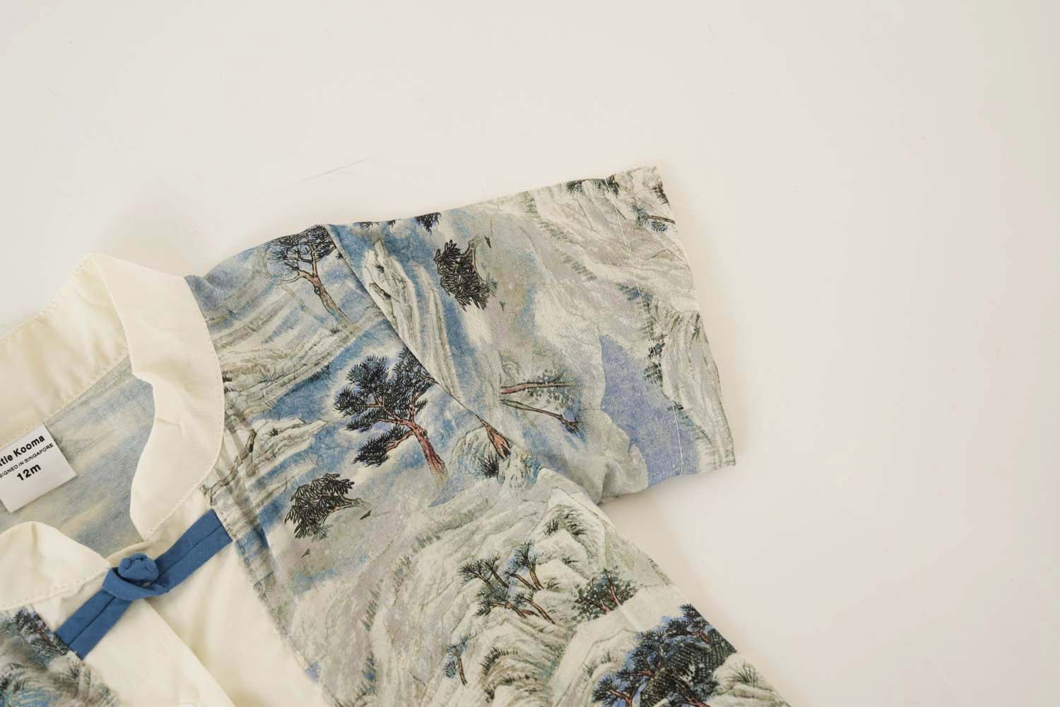 Singapore Souvenir Gift Chinese Landscape Painting Mountains Trees Houses Baby Boy Cheongsam Romper 0840 - Little Kooma